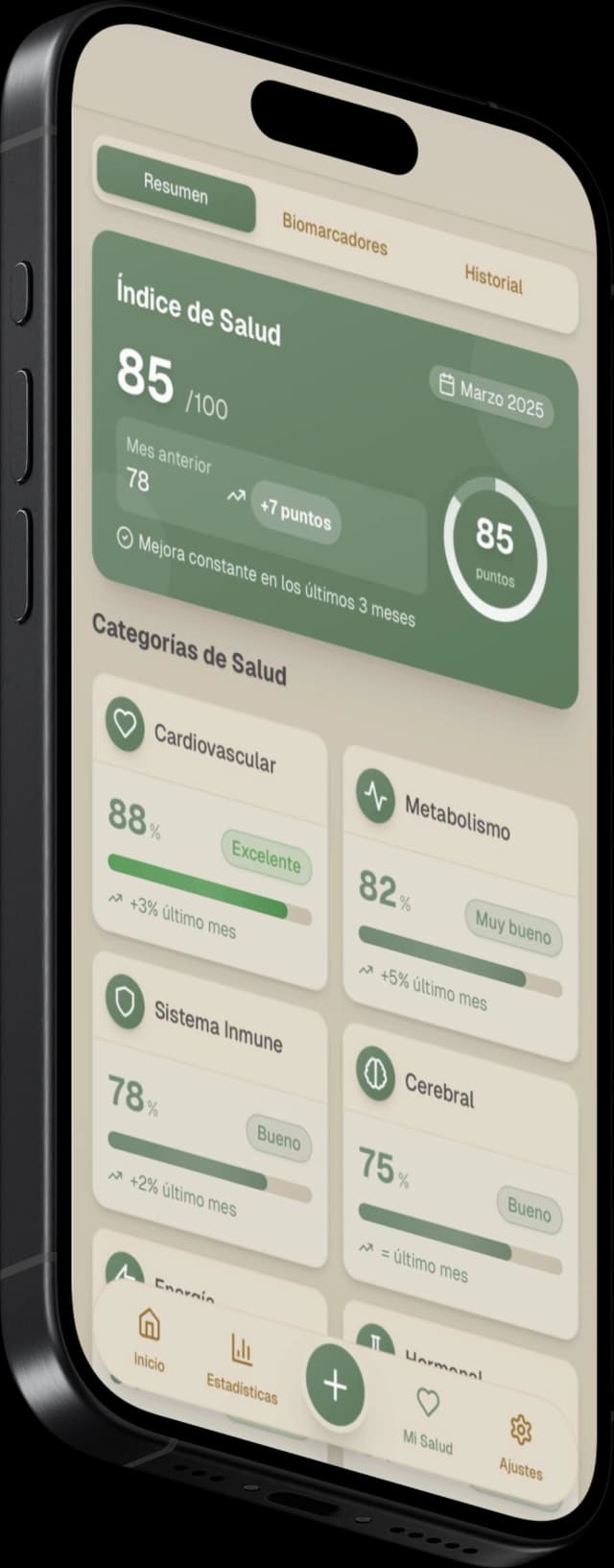 Mockup Índices de Salud y Biomarcadores